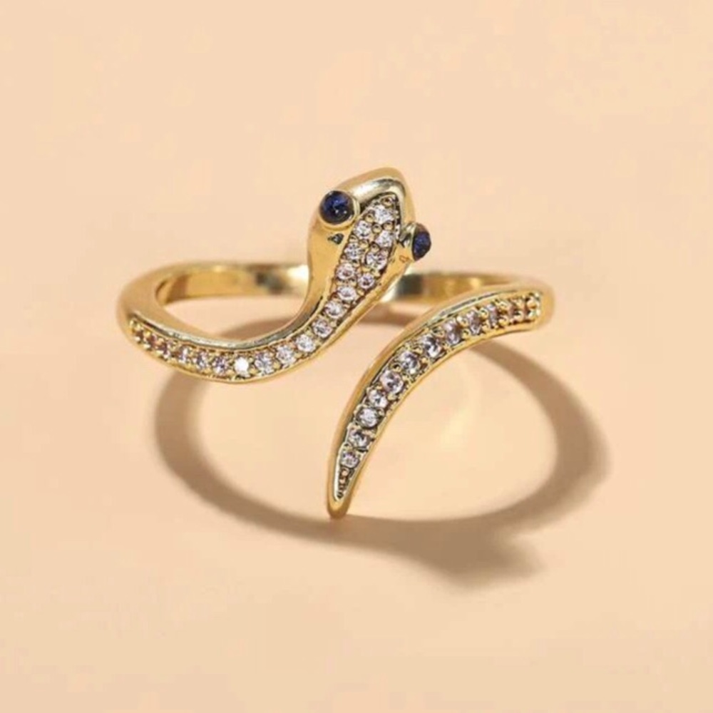 Gold & Rhinestones Snake Ring